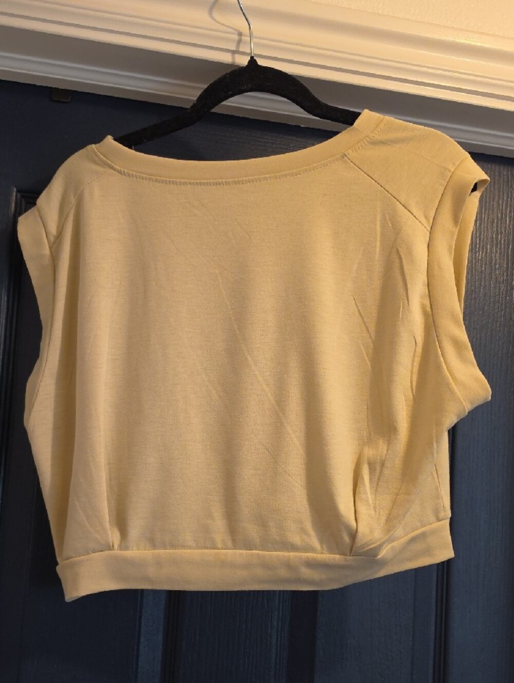Womens L Cream Muscle - Crop Tee ‐ Free Hugs, Just Kidding Don't Touch Me - Picture 3 of 3